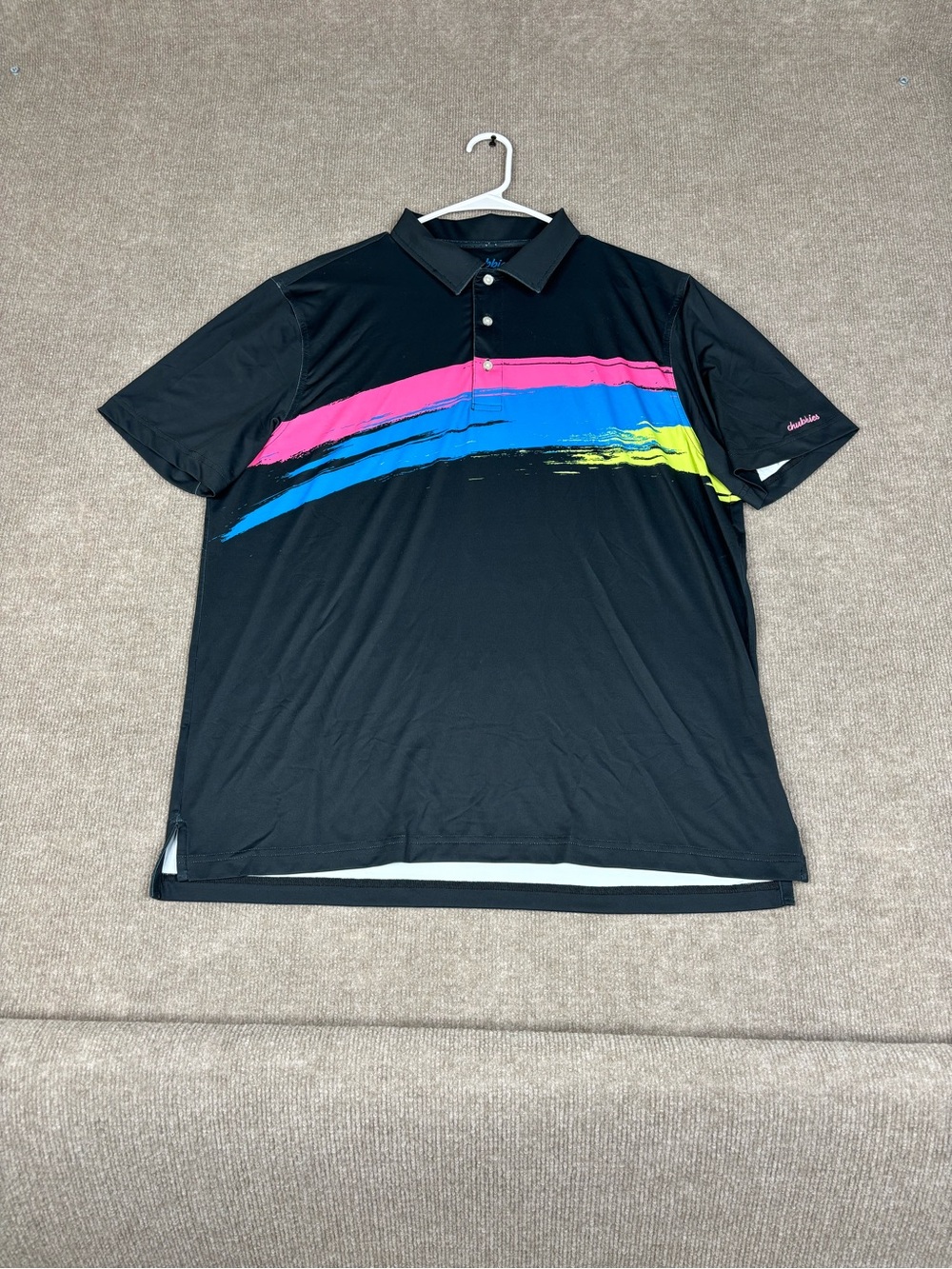 Chubbies Men's Polo Shirt Large Performance Stretch Golf White Black Abstract